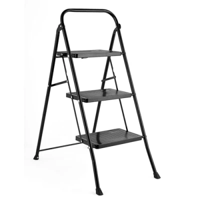 Afbeelding van Kleeneze KL068514BLKFEU7 3 Step Easy Reach DIY Stepladder, Ergonomic &amp; Lightweight, Strong Steel Structure, Safety Clip, Non Slip Feet, Collapsible for Compact Storage, Indoor and Outdoor Use, Black