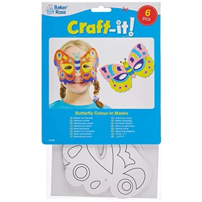 Afbeelding van Baker Ross Maskers om te knutselen en in kleuren, vlinder, ideaal voor kinderverjaardag carnaval, 6 stuks