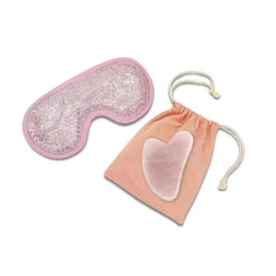 Afbeelding van Sun &amp; Sia oogmasker en Gua Sha set rozenkwarts Thermotherapie verkoelend of verwarmend Cadeauset Essentiële schoonheidsaccessoires Natuursteen Lifting Tool