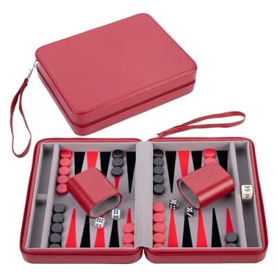 Afbeelding van Backgammon met rits 9 inch Rood