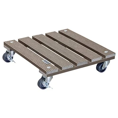 Afbeelding van WAGNER Plantentrolley WPC 29 x 7,5 cm I Bloementrolley voor binnen + buiten Containertrolley van FSC® houtvezelcomposiet, taupe 2 remmen Draagvermogen 80 kg 20053101