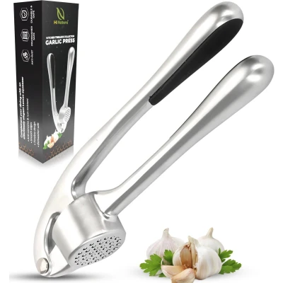 Afbeelding van HI NATURE™ Premium Knoflookpers met RVS Coating Gemberpers Garlic press Ergonomische Handgreep knoflook pers Duurzaam &amp; Vaatwasserbestendig Zilver (RVS)