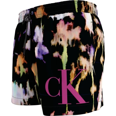 Afbeelding van Calvin Klein Short Drawstring swimshort heren zwembroek zwart met gekleurd dessin