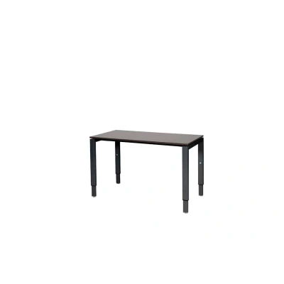 Afbeelding van Domino bureau, hoogte instelbaar (62 85cm) met 120x60cm &#039;zwevend&#039; logan eiken 25mm blad en zwart (RAL9005) N poot frame.