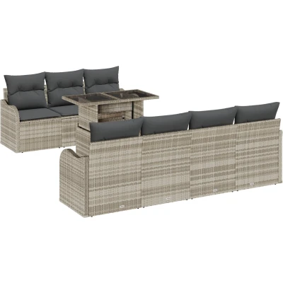 Afbeelding van vidaXL 8 delige Tuinsalonset met Kussens Lichtgrijs Poly Rattan, 2 zitter Tuinsalon Opbergplaats &amp; Rattan