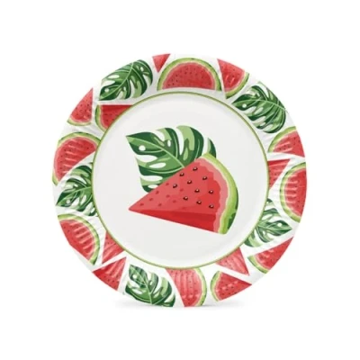 Afbeelding van PAW Papieren Borden Set (8 st.) I Diameter 23 cm Wegwerpborden Ideaal voor Bruiloft, Communie, Feesten, Verjaardag Druk op Waterbasis Feestbenodigdheden Watermeloen