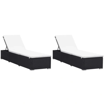 Afbeelding van Ligbedden met kussens 2 st poly rattan zwart