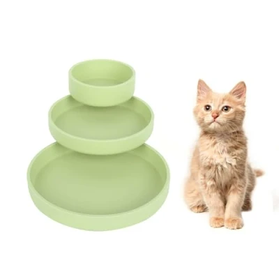 Afbeelding van Lollanda Voederbak voor katten, set van 3, siliconen voerschaal, ovaal, bak breed, droogvoer en natvoer (lichtgroen)