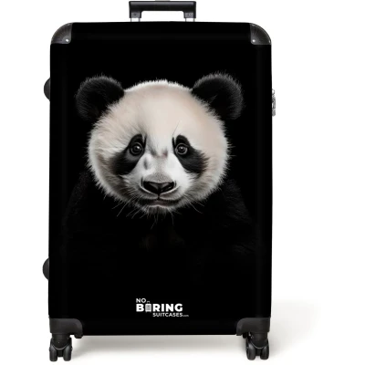 Afbeelding van NoBoringSuitcases.com® Koffer groot Reiskoffer lichtgewicht Pandabeer portret op zwarte achtergrond Rolkoffer met 4 wielen Grote trolley XL 98 liter bagage
