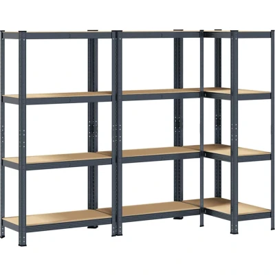 Afbeelding van vidaXL Opbergrekken 4 laags 3 st staal &amp; bewerkt hout antracietkleurig