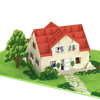 Afbeelding van papercrush® Pop upkaart huis met tuin 3D wenskaart voor richtfeest, geldcadeau huisbouw, huisaankoop of verhuizing naar een nieuwe woning, afscheidskaart buren