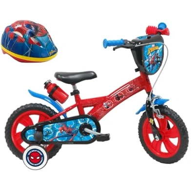 Afbeelding van A.T.L.A.S. 12 inch Spiderman fiets uitgerust met 1 rem, decoratieve voorplaat, spatborden, behuizing en stabilisatoren + helm inbegrepen, rood zoals op de foto&#039;s