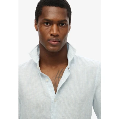 Afbeelding van Superdry Vacation Short Sleeve Overhemd, Heren, Maat: Small, Sky blue ticking linen