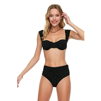 Afbeelding van Trendyol Bruin Getextureerd Bikinibroekje Met Hoge Taille En Riem Tbess21Ba0167