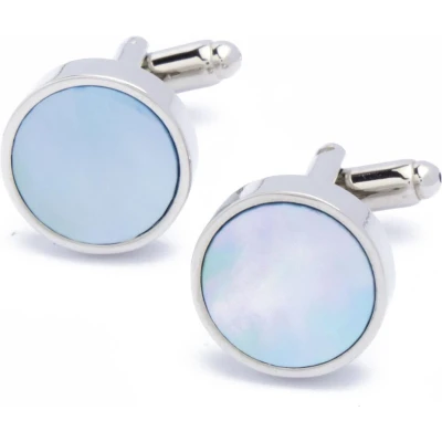 Afbeelding van Manchetknopen Rond Zilver met Blauw Parelmoer