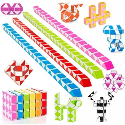 Afbeelding van magische slangen, kinderverjaardag, 12 delig, 48 blokken, kinderspeelgoed, slangenset, give aways, gastgeschenken, speelgoed voor kinderen, jongens en