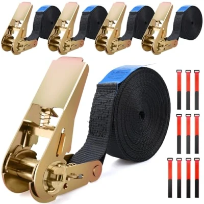Afbeelding van KIMIGO 5 Stuks Spanbanden met Ratel van 6 M,Spanband Ratel,Korte Sjorbanden Klemsluiting,Kleine voor Auto,Fiets,Motorfiets,Bagage,Camping,Zwart