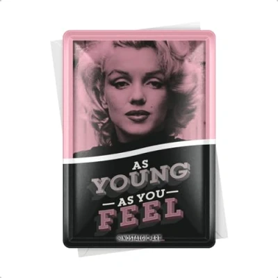 Afbeelding van Nostalgic Art Retro wenskaart Marilyn Young As You Feel, verjaardagskaart, metalen ansichtkaart, mini bord in vintage design, 10 x 14 cm