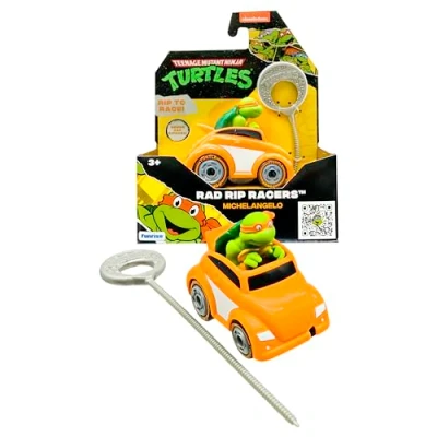 Afbeelding van TMNT Teenage Mutant Ninja Turtles Turtle Michelangelo RAD Rip Racers, actievoertuig, klassieke editie, speelgoed en cadeaus voor kinderen vanaf 3 jaar.