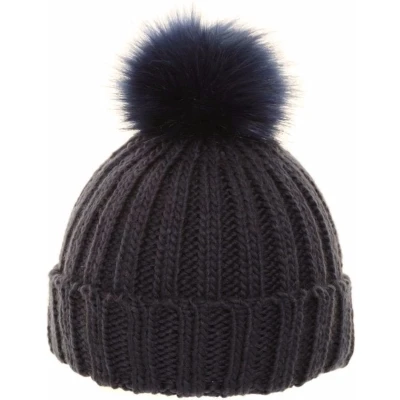 Afbeelding van Navy blauwe gebreide muts met pompon voor dames
