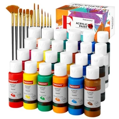 Afbeelding van Fantastory Lot de 24 peintures acryliques à base d&#039;eau, non toxique, kit peinture acrylique pour travaux manuels et projets bricolage sur toile, bois, verre, argile, tissu