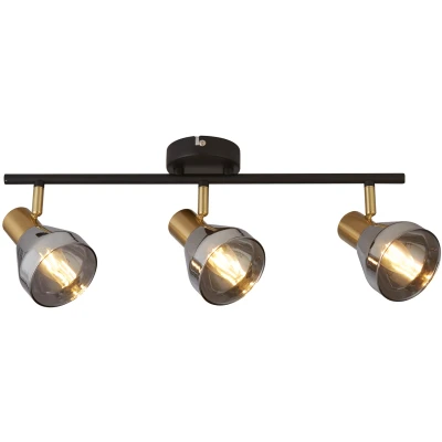 Afbeelding van Westminster Spotlight met 3 lichtpunten zwart, gesatineerd messing en rookglas
