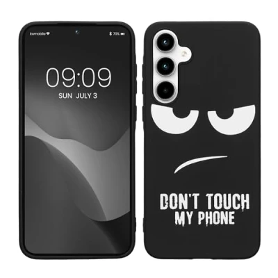 Afbeelding van kwmobile telefoonhoesje geschikt voor Samsung Galaxy A35 Hoesje smartphone in wit / zwart Backcover van TPU Don&#039;t Touch My Phone design
