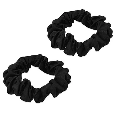 Afbeelding van Navaris set van 2 dunne scrunchies 100% zijde 2x scrunchie Haarelastiekjes Haarwokkels Haaraccessoires Voor paardenstaart en knot Zwart