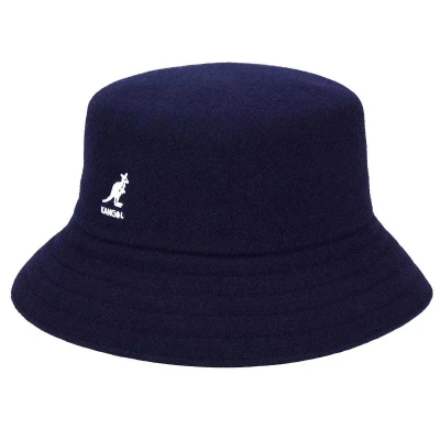 Afbeelding van Kangol heren Lahinch bucket hoed in wolblend met logo de kleur Donkerblauw, maat: M