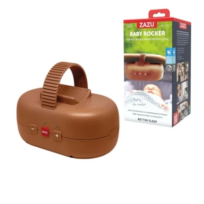 Afbeelding van ZAZU Robby Automatische babywip, verstelbaar, timer van 40 minuten, huilsensor, USB batterij, waterdicht, universeel ontwerp voor kinderwagens en buggy&#039;s (bruin)