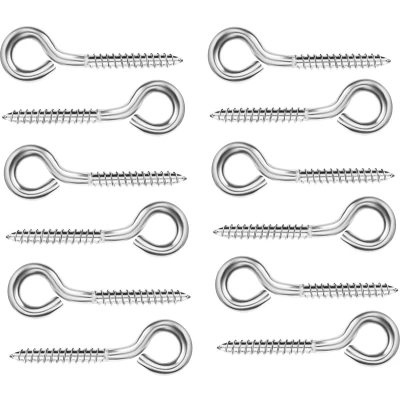 Afbeelding van Belle Vous Roestvrij Stalen Oog Schroef Haken (12 Pak) Zware Kwaliteit M6 Schroeven 8 cm Metalen Zelf Tappende Ring Voor Hangmatten, Yoga, Schommelstoelen Binnen/Buiten Gebruik