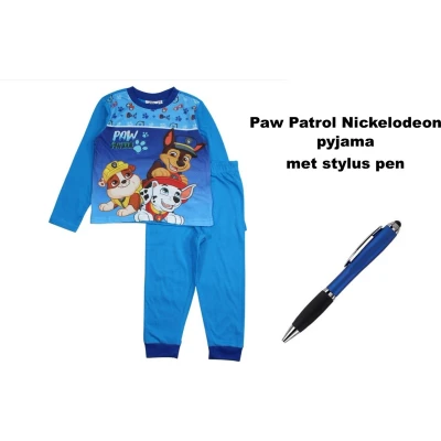Afbeelding van Paw Patrol Nickelodeon Pyjama met koningsblauwe broek Stylus Pen. Maat 116 cm / 6 jaar.