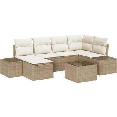 Afbeelding van vidaXL 7 delige tuin sofa set met kussens in bruin poly rattan