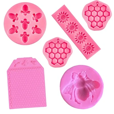 Afbeelding van ZOOMPIL Bee Zonnebloem Siliconen Fondant Mallen, 6 stuks Bloem Honingraat Bijen Chocolade Schimmel voor DIY Maken Snoep, Cake Decoreren Bakken Tools