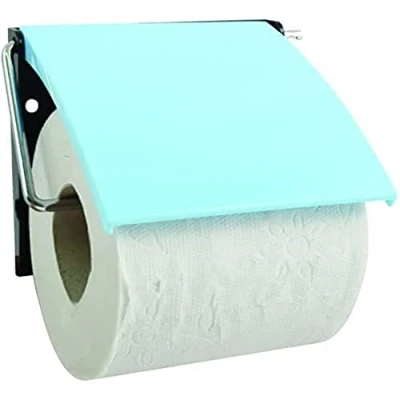 Afbeelding van MSV Toiletrolhouder wand/muur metaal met afdekklepje lichtblauw Toiletrolhouders