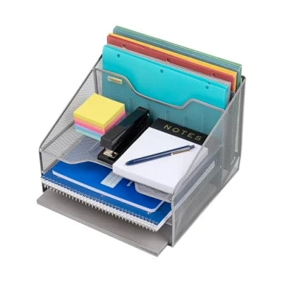 Afbeelding van Mind Reader 5 compartimenten Mesh Bureau Opslag Organizer, Zilver