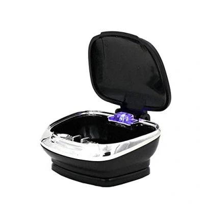 Afbeelding van Kytpyi Draagbare auto asbak, afneembare, waterdichte, vlamvertragende mini asbak met deksel, blauw, led heldere sigarettenasbak, zwart