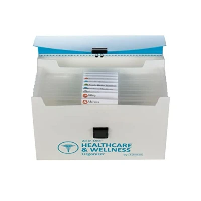 Afbeelding van Smead Alles in één gezondheidszorg en wellness organizer, 13 zakken, letterformaat, sluitsluiting, polywit/groenblauw (92012)