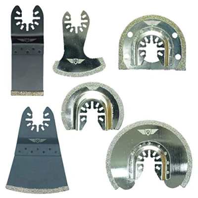 Afbeelding van 6 x TopsTools FAKD6 Fast Fit Diamond Grout Messen Compatibel met Dewalt Stanley Black en Decker Bosch Fein (Non StarLock) Makita Milwaukee Hitachi Parkside Ryobi Worx Workzone Multitool Accessoires