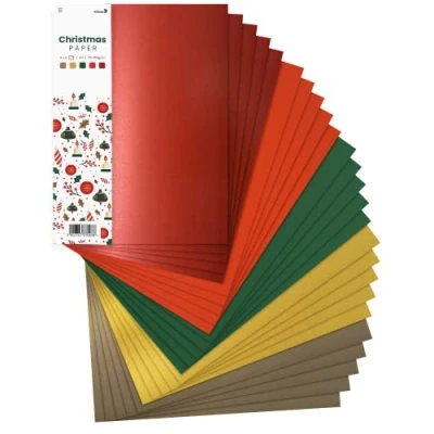 Afbeelding van Netuno Creatief kerstpapier, 25 stuks, DIN A4, 210 x 297 mm, 5 kleurig gesorteerd, knutselpapier, kerstkleuren, doe het zelf kaartenset, knutselen, decoreren, kerstdecoratie, kleitekenpapiermix