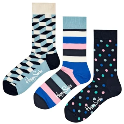 Afbeelding van Happy Socks 3 stuks speciale aanbieding grappige sokken met patroon geschenkdoos katoen voor dames en heren, 41 46