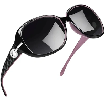 Afbeelding van Joopin Grote Zonnebril Vrouwen Gepolariseerde Vintage Mode Oversized Zonnebrillen Dames UV bescherming (Zwart Paars Frame/Zwart Lens)