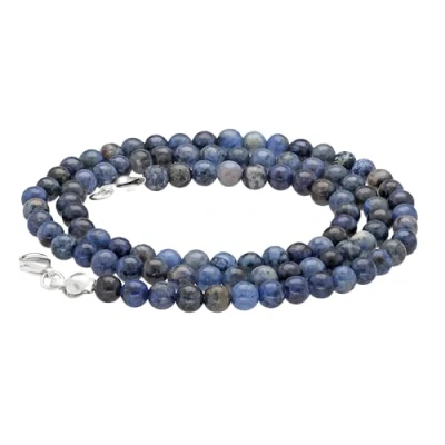Afbeelding van Lebensquelle Plus Edelsteen kogelketting + 925 zilveren sluiting, Ø 4 mm kogels, karabijnsluiting, 45 cm lang, hoogwaardige ketting, Roestvrij staal