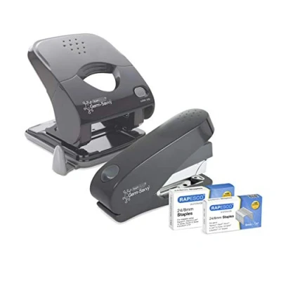 Afbeelding van Rapesco 1633 Germ Savvy Antibacterieel, ECO Less Effort Nietmachine &amp; Perforator, Antrasiet, Amazon Exclusive