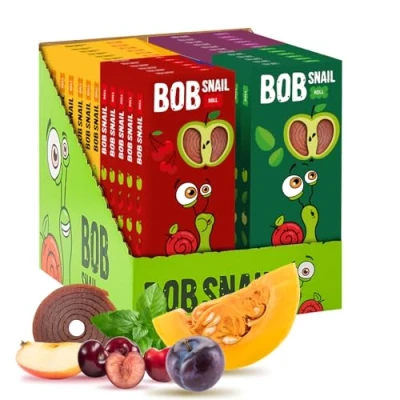 Afbeelding van Bob Snail Gezonde suikervrije fruitrepen, snacks, fruitroll ups, afzonderlijk verpakt, voor kinderen en volwassenen, met appel, kersen, pruim pompoen, munt, koolhydraatarm caloriearm snoep