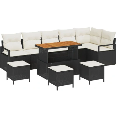 Afbeelding van vidaXL 9 Delige Tuin Sofa Set met Kussens Zwart Poly Rattan Acacia