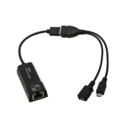 Afbeelding van PNGKNYOCN Ethernet adapter, 100 Mbps, USB netwerkadapter met voeding en OTG kabeladapter voor streamingsticks (2e generatie)