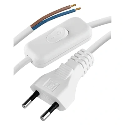 Afbeelding van EMOS Euro voedingskabel met schakelaar 2 m, netsnoer, aansluitkabel, aansluitkabel voor lampen, lampen eurostekker, x 0,75 mm, H03VVH2 F, wit