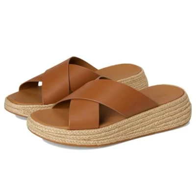 Afbeelding van FitFlop F Mode Espadrille Leather Flatform Cross Slides BRUIN Maat 42