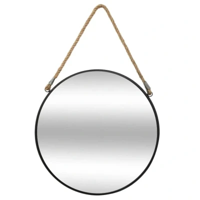 Afbeelding van Ronde spiegel Metalen met koord zwart diameter 55 cm